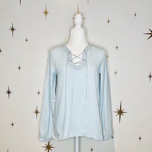 NWT Buffalo David Bitton Tiana Chambray Tie Up Top